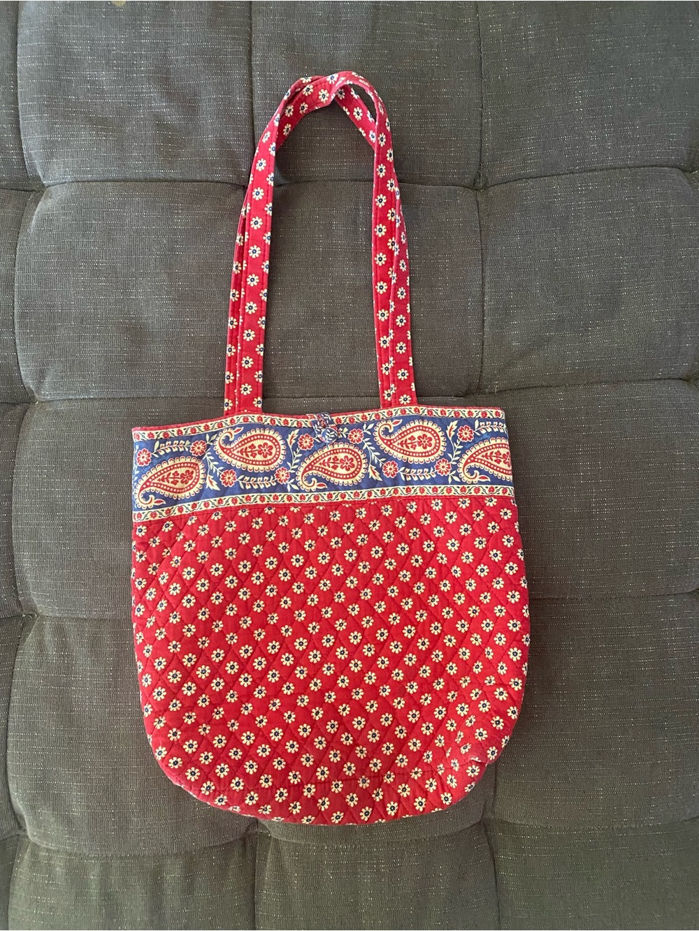 Vintage Vera Bradley Americana Red Quilted Floral Tote with Paisley Accent